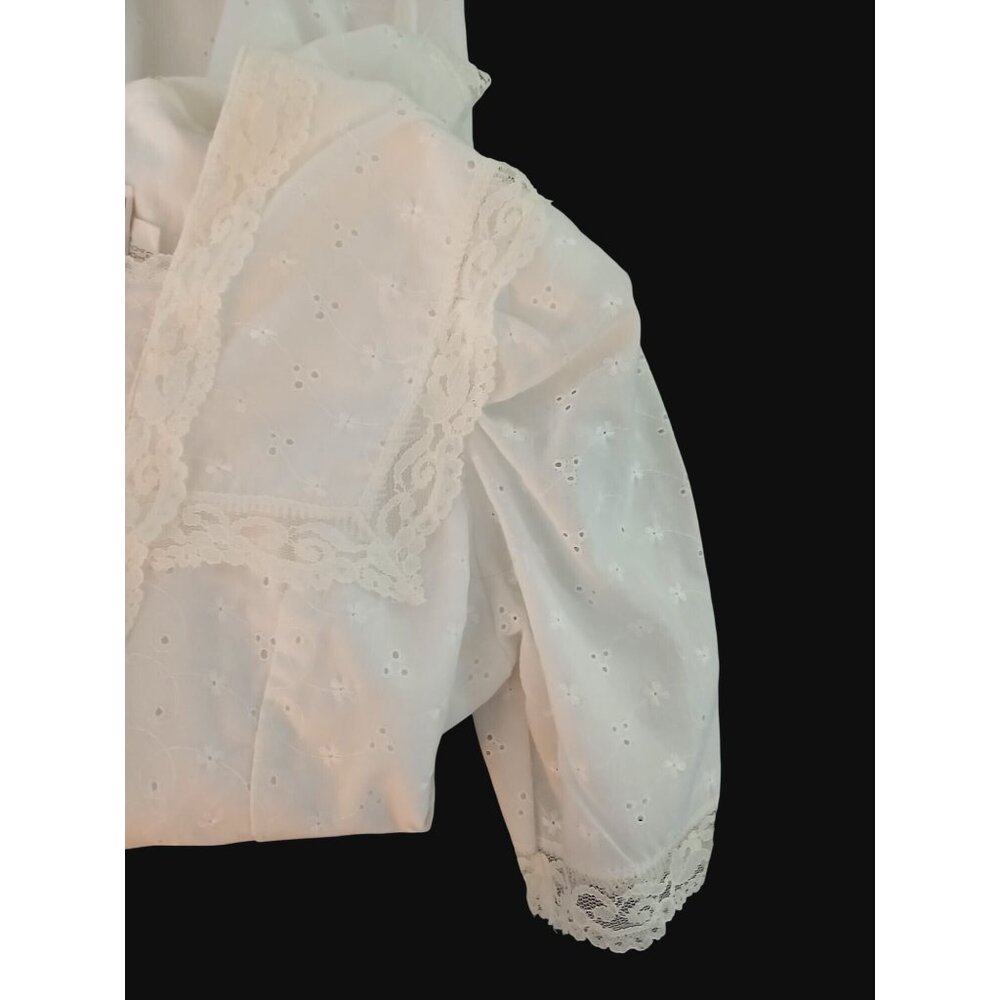 Vintage Britland Girls White Eyelet Lace Dress V Neck Size 14 Prairie Cottage - Picture 16 of 16